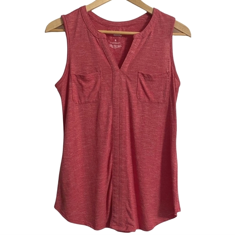 Sonoma Red Sleeveless V Notch Neck Top Women Size S